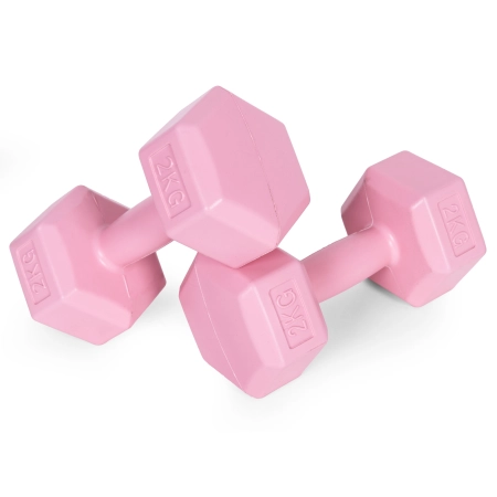 Hantle sześciokątne zestaw 2x2 kg ciężarki do ćwiczeń obciążniki fitness różowe MOVEPRO