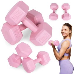 Hantle sześciokątne zestaw 2x3 kg ciężarki do ćwiczeń obciążniki fitness różowe MOVEPRO