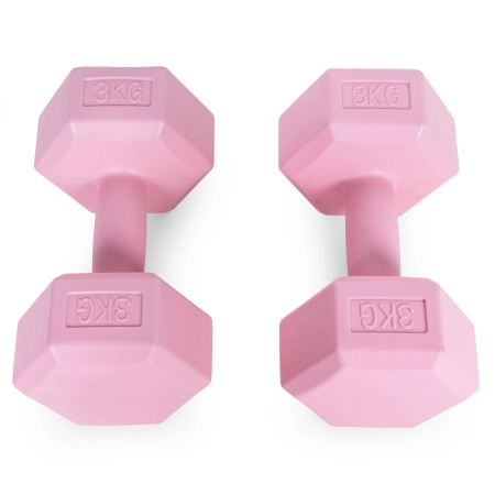 Hantle sześciokątne zestaw 2x3 kg ciężarki do ćwiczeń obciążniki fitness różowe MOVEPRO