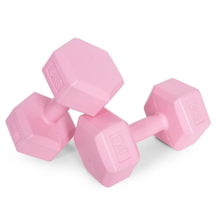 Hantle sześciokątne zestaw 2x3 kg ciężarki do ćwiczeń obciążniki fitness różowe MOVEPRO
