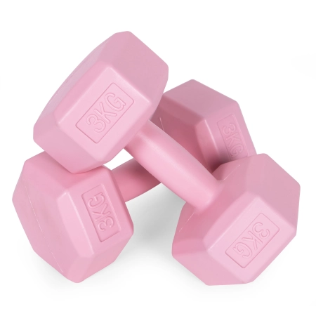 Hantle sześciokątne zestaw 2x3 kg ciężarki do ćwiczeń obciążniki fitness różowe MOVEPRO