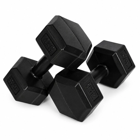 Hantle sześciokątne zestaw 2x4 kg ciężarki do ćwiczeń obciążniki fitness czarne MOVEPRO