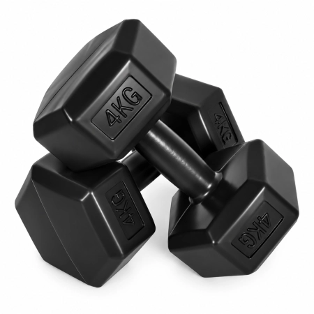 Hantle sześciokątne zestaw 2x4 kg ciężarki do ćwiczeń obciążniki fitness czarne MOVEPRO