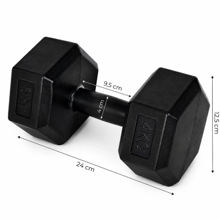 Hantle sześciokątne zestaw 2x4 kg ciężarki do ćwiczeń obciążniki fitness czarne MOVEPRO