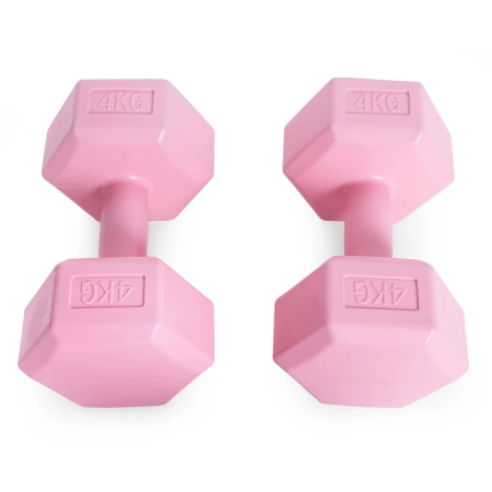 Hantle sześciokątne zestaw 2x4 kg ciężarki do ćwiczeń obciążniki fitness różowe MOVEPRO