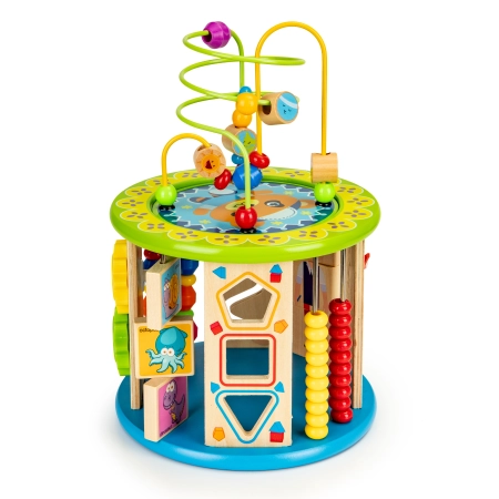 Drewniana kostka edukacyjna z grami i klockami łowienie rybek ECOTOYS