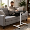 Mobilne biurko 70x48 cm stolik pod laptopa regulacja wysokości 71,5-112 cm czarny blat ModernHome