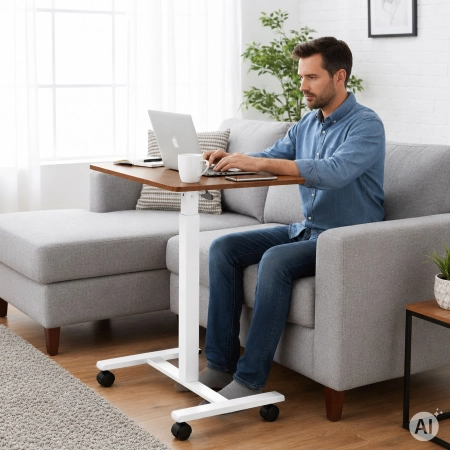 Mobilne biurko 70x48 cm stolik pod laptopa regulacja wysokości 71,5-112 cm brązowy blat ModernHome