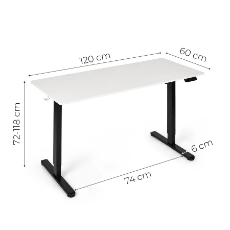Biurko elektryczne 120x60 cm podnoszone regulacja wysokości 72-118 cm biały blat ModernHome