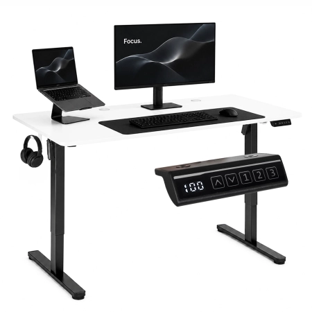 Biurko elektryczne 140x60 cm podnoszone regulacja wysokości 72-118 cm biały blat ModernHome