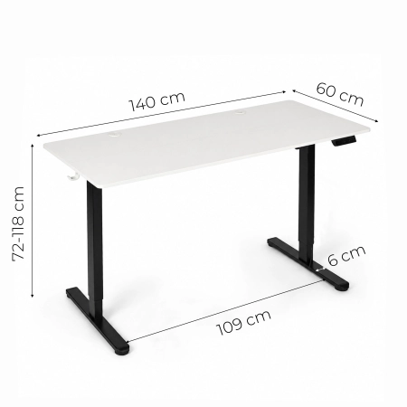 Biurko elektryczne 140x60 cm podnoszone regulacja wysokości 72-118 cm biały blat ModernHome