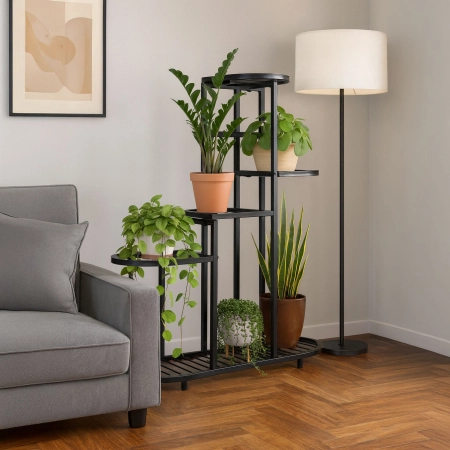 Kwietnik stojący stojak na kwiaty ozdoby 5 poziomów czarny ModernHome