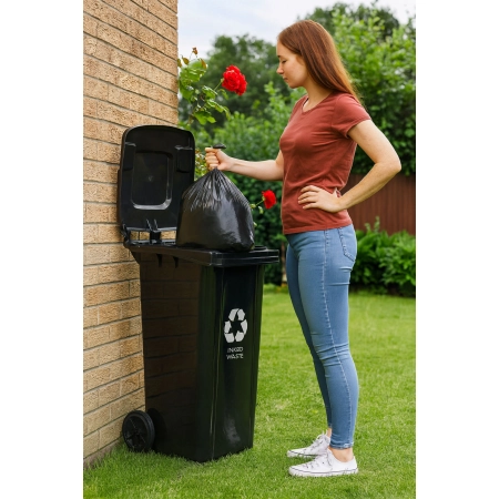 Kosz na śmieci pojemnik 120L kubeł śmietnik czarny odpady zmieszane gumowe koła