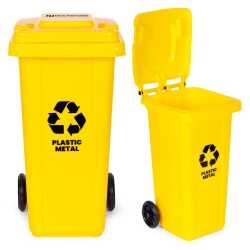 Kosz na smieci pojemnik 120L kubeł śmietnik żółty plastik gumowe koła