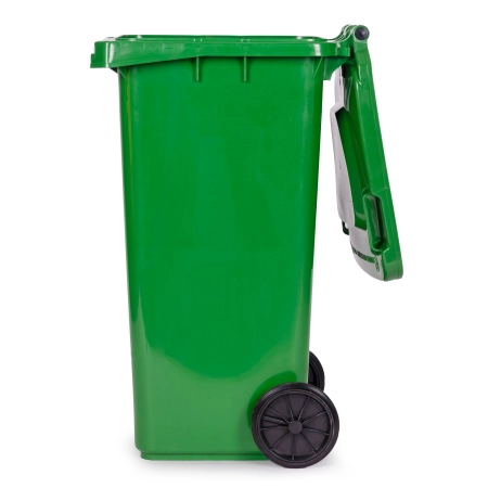 Zestaw 3 koszy na śmieci pojemniki 3x120L niebieski zielony żółty makulatura szkło plastik gumowe koła