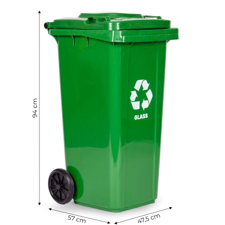 Zestaw 5 koszy na śmieci pojemniki 5x120L niebieski zielony żółty czarny brązowy makulatura szkło plastik odpady zmieszane BIO gumowe koła