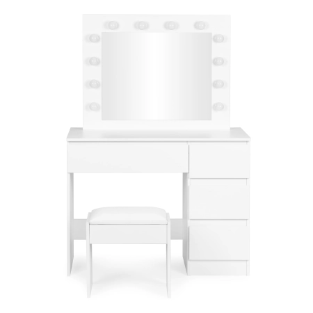 Toaletka kosmetyczna z lustrem i oświetleniem LED 4 szuflady taboret ModernHome