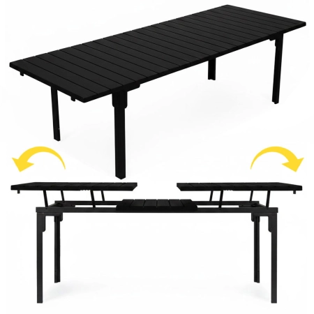 Stół ogrodowy rozkładany 180-240 cm do 12 os. stal HDPE czarny MultiGarden