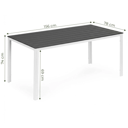 Stół ogrodowy 6-osobowy 156x78 cm polywood meble na taras szare białe MultiGarden