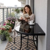 Stolik półokrągły szklany kawowy na balkon taras patio czarny MultiGarden