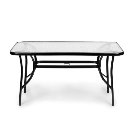 Stół ogrodowy 160x90 cm szkło hartowane duży blat na taras ogród otwór na parasol MultiGarden