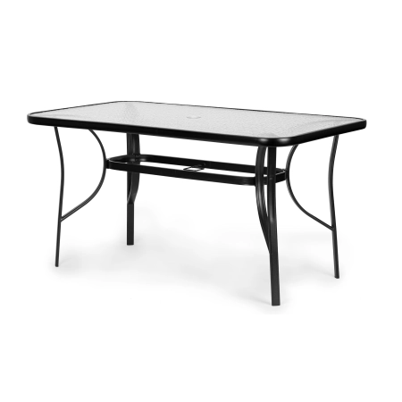 Stół ogrodowy 160x90 cm szkło hartowane duży blat na taras ogród otwór na parasol MultiGarden