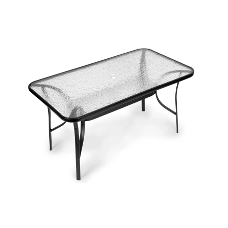 Stół ogrodowy 160x90 cm szkło hartowane duży blat na taras ogród otwór na parasol MultiGarden