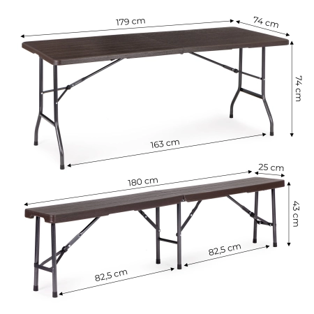 Zestaw cateringowy stół bankietowy 180 cm + 2 ławki brąz MultiGarden