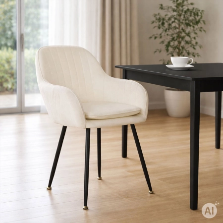 Zestaw 2x krzesło tapicerowane welurowe nowoczesne do jadalni salonu kremowe ModernHome