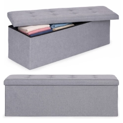 Pufa pikowana 111x38 cm ze schowkiem tapicerowana ława skrzynia jasnoszara ModernHome