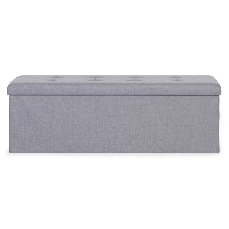 Pufa pikowana 111x38 cm ze schowkiem tapicerowana ława skrzynia jasnoszara ModernHome