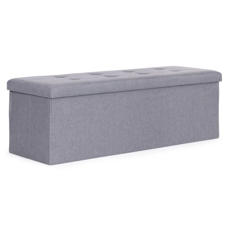 Pufa pikowana 111x38 cm ze schowkiem tapicerowana ława skrzynia jasnoszara ModernHome