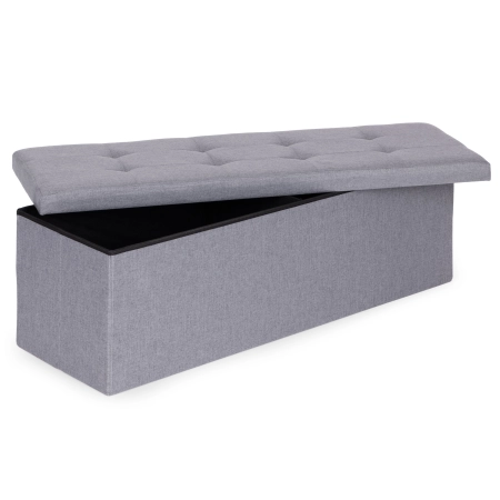 Pufa pikowana 111x38 cm ze schowkiem tapicerowana ława skrzynia jasnoszara ModernHome