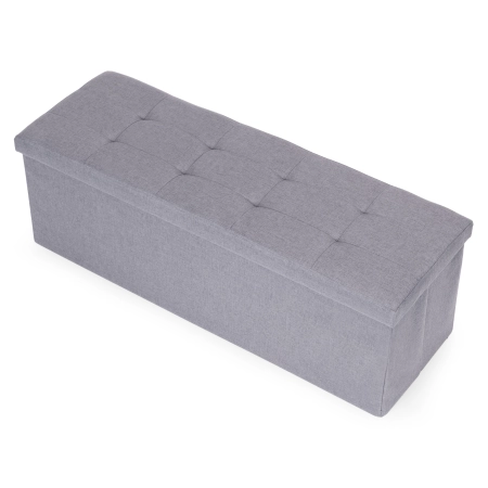 Pufa pikowana 111x38 cm ze schowkiem tapicerowana ława skrzynia jasnoszara ModernHome
