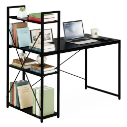 Biurko komputerowe szkolne 120x60 cm regał z 3 półkami czarne ModernHome