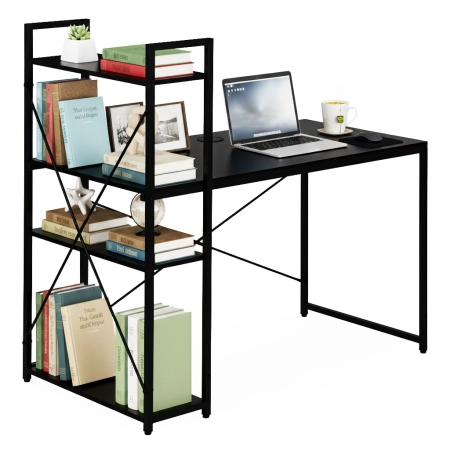 Biurko komputerowe szkolne 120x60 cm regał z 3 półkami czarne ModernHome
