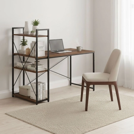 Biurko komputerowe szkolne 120x60 cm regał z 3 półkami ciemny orzech loft ModernHome