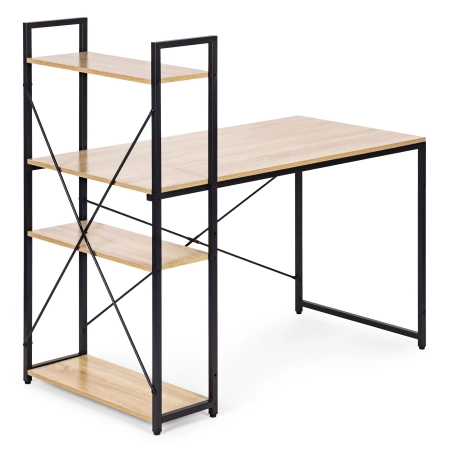 Biurko komputerowe szkolne 120x60 cm regał z 3 półkami loft jasny dąb ModernHome
