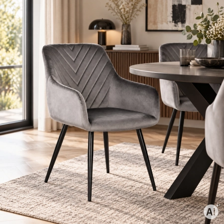 Zestaw 2x krzesło tapicerowane welurowe nowoczesne do jadalni salonu ciemny szary ModernHome