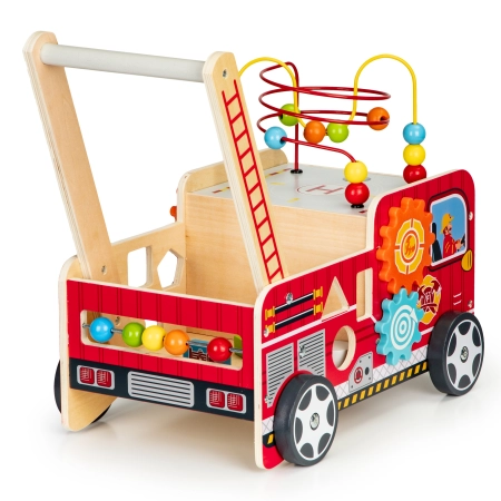 Drewniany pchacz edukacyjny z klockami dla dzieci straż pożarna ECOTOYS