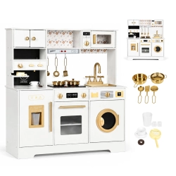 Drewniana duża kuchnia dla dzieci ekspres do kawy kostkarka do lodu akcesoria biała ECOTOYS