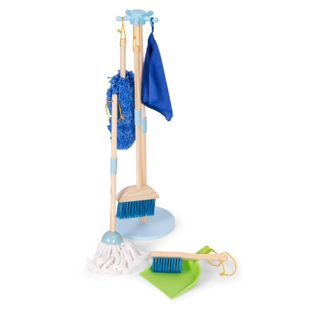 Drewniany zestaw do sprzątania dla dzieci mop zmiotka z szufelką 7 elementów ECOTOYS