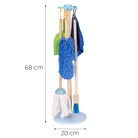 Drewniany zestaw do sprzątania dla dzieci mop zmiotka z szufelką 7 elementów ECOTOYS