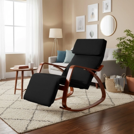 Fotel bujany regulowany podnóżek drewniane ramiona ModernHome