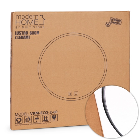 Lustro łazienkowe LED okrągłe ścienne 60 cm 3 barwy anti-fog włącznik dotykowy ModernHome
