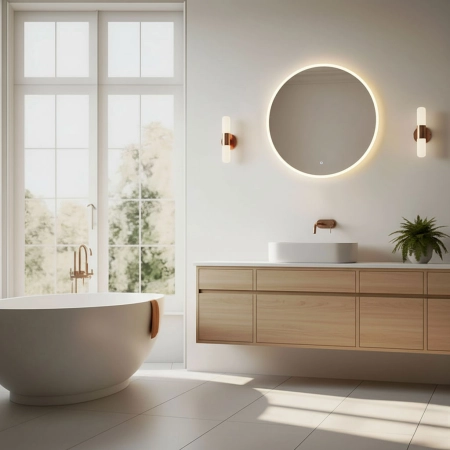 Lustro łazienkowe LED okrągłe ścienne 60 cm 3 barwy włącznik dotykowy ModernHome