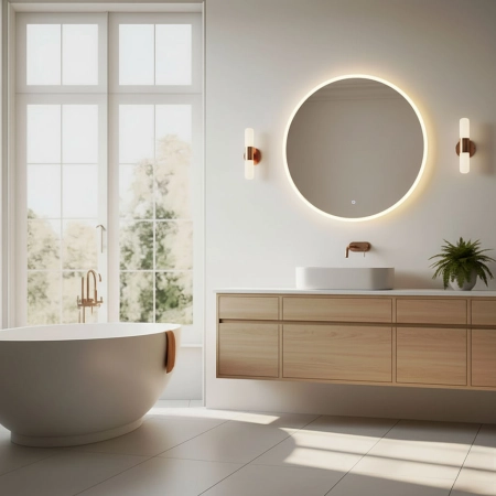 Lustro łazienkowe LED okrągłe ścienne 80 cm 3 barwy włącznik dotykowy ModernHome