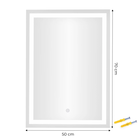 Lustro łazienkowe LED ścienne 50x70 cm 3 barwy włącznik dotykowy ModernHome