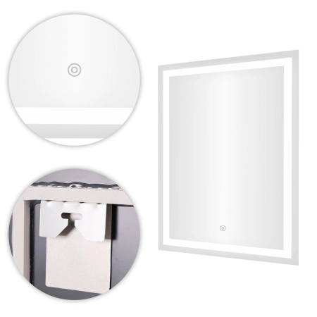 Lustro łazienkowe LED ścienne 50x70 cm 3 barwy włącznik dotykowy ModernHome