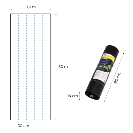 Agrowłóknina czarna agrotkanina UV 90g mata antychwastowa 1,6x50m kołki MulltiGarden